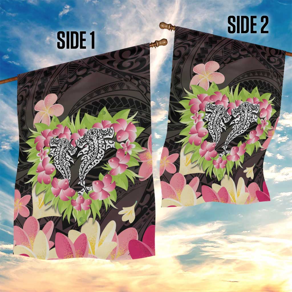 Polynesia Valentine's Day Garden Flag Hammerhead Shark Plumeria With Polynesian Pattern LT14 - Polynesian Pride