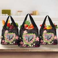Polynesia Valentine's Day Grocery Bag Hammerhead Shark Plumeria With Polynesian Pattern LT14 3-pack One Size Black - Polynesian Pride