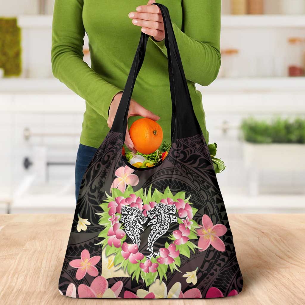 Polynesia Valentine's Day Grocery Bag Hammerhead Shark Plumeria With Polynesian Pattern LT14 - Polynesian Pride