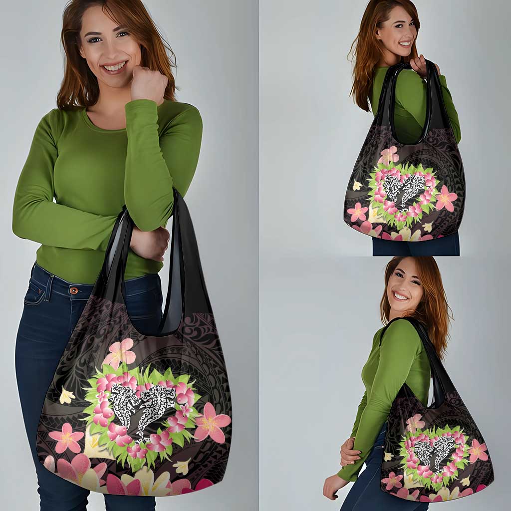 Polynesia Valentine's Day Grocery Bag Hammerhead Shark Plumeria With Polynesian Pattern LT14 - Polynesian Pride