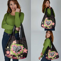 Polynesia Valentine's Day Grocery Bag Hammerhead Shark Plumeria With Polynesian Pattern LT14 - Polynesian Pride