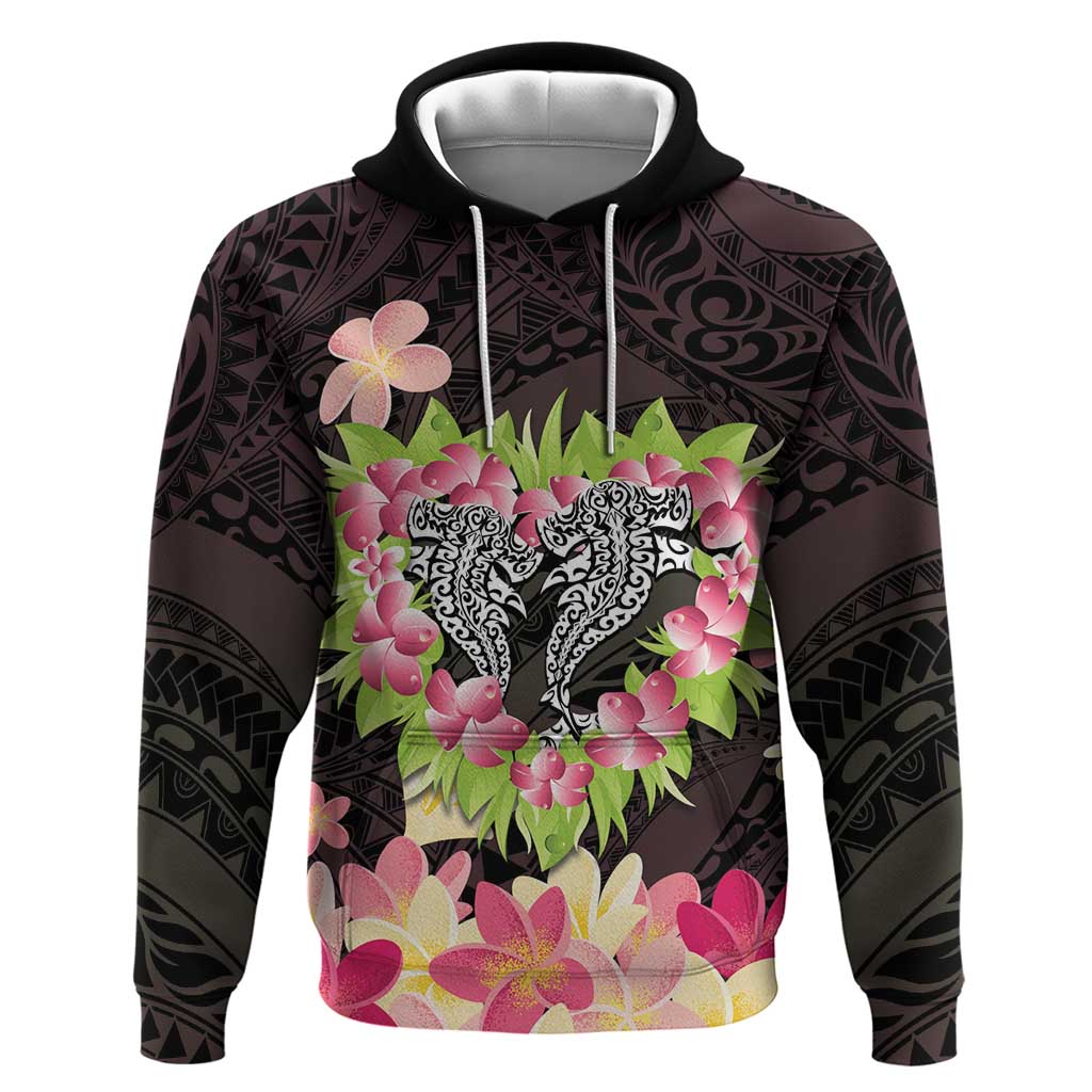 Polynesia Valentine's Day Hoodie Hammerhead Shark Plumeria With Polynesian Pattern