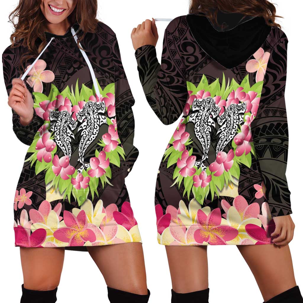 Polynesia Valentine's Day Hoodie Dress Hammerhead Shark Plumeria With Polynesian Pattern LT14 - Polynesian Pride