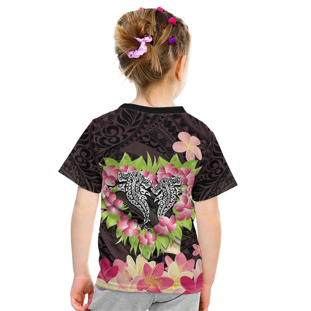 Polynesia Valentine's Day Kid T Shirt Hammerhead Shark Plumeria With Polynesian Pattern LT14 - Polynesian Pride