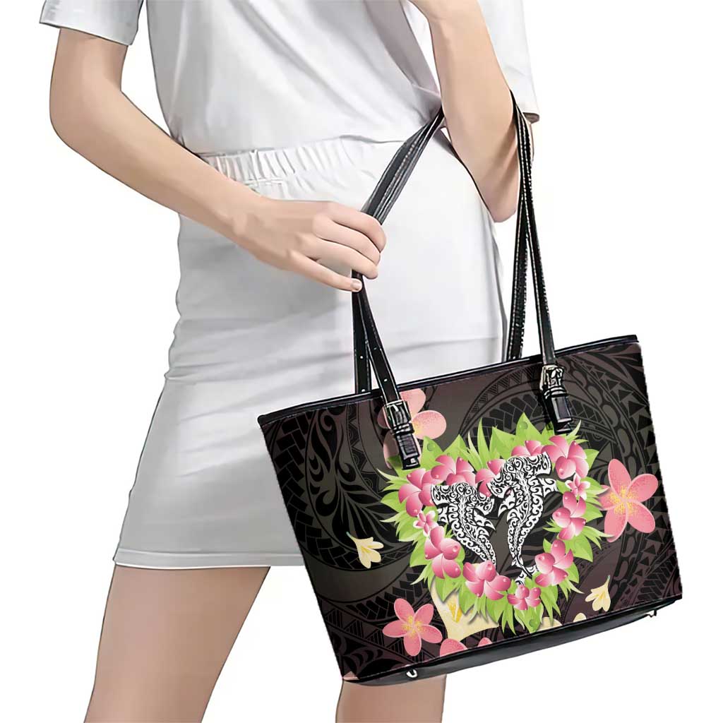 Polynesia Valentine's Day Leather Tote Bag Hammerhead Shark Plumeria With Polynesian Pattern LT14 - Polynesian Pride