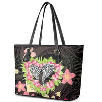 Polynesia Valentine's Day Leather Tote Bag Hammerhead Shark Plumeria With Polynesian Pattern LT14 - Polynesian Pride