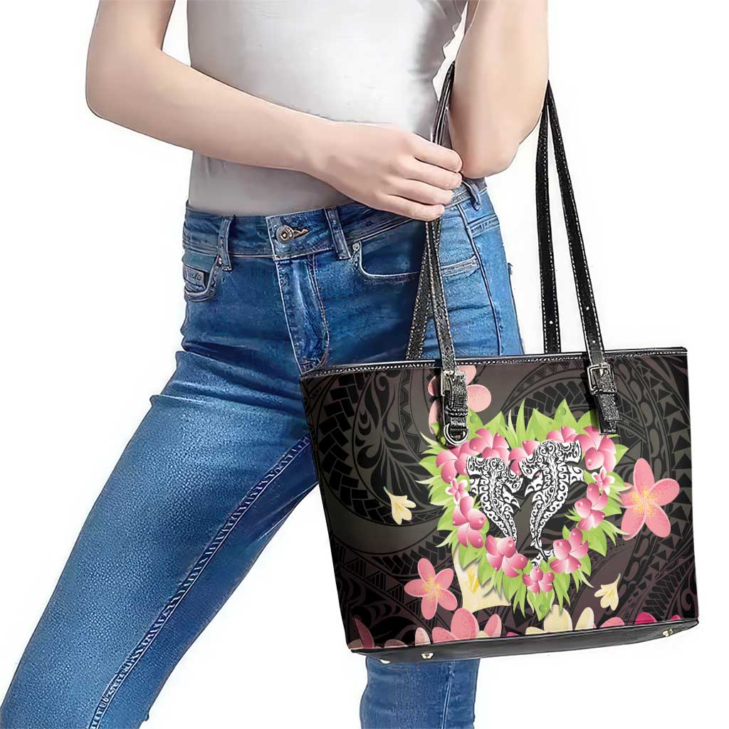 Polynesia Valentine's Day Leather Tote Bag Hammerhead Shark Plumeria With Polynesian Pattern LT14 - Polynesian Pride