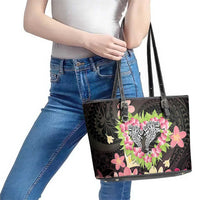 Polynesia Valentine's Day Leather Tote Bag Hammerhead Shark Plumeria With Polynesian Pattern LT14 - Polynesian Pride