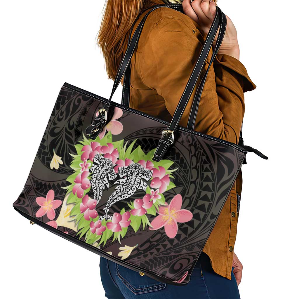 Polynesia Valentine's Day Leather Tote Bag Hammerhead Shark Plumeria With Polynesian Pattern LT14 - Polynesian Pride