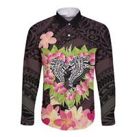 Polynesia Valentine's Day Long Sleeve Button Shirt Hammerhead Shark Plumeria With Polynesian Pattern LT14 Unisex Black - Polynesian Pride