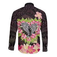 Polynesia Valentine's Day Long Sleeve Button Shirt Hammerhead Shark Plumeria With Polynesian Pattern LT14 - Polynesian Pride