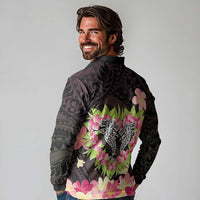 Polynesia Valentine's Day Long Sleeve Polo Shirt Hammerhead Shark Plumeria With Polynesian Pattern