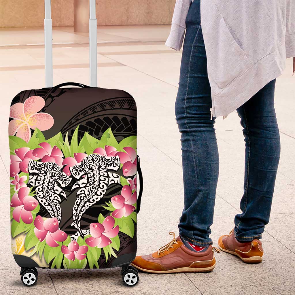 Polynesia Valentine's Day Luggage Cover Hammerhead Shark Plumeria With Polynesian Pattern