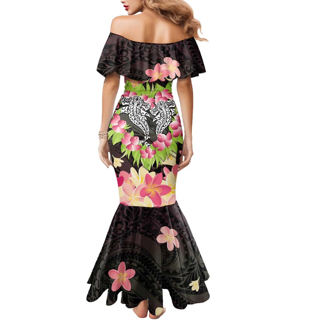 Polynesia Valentine's Day Mermaid Dress Hammerhead Shark Plumeria With Polynesian Pattern