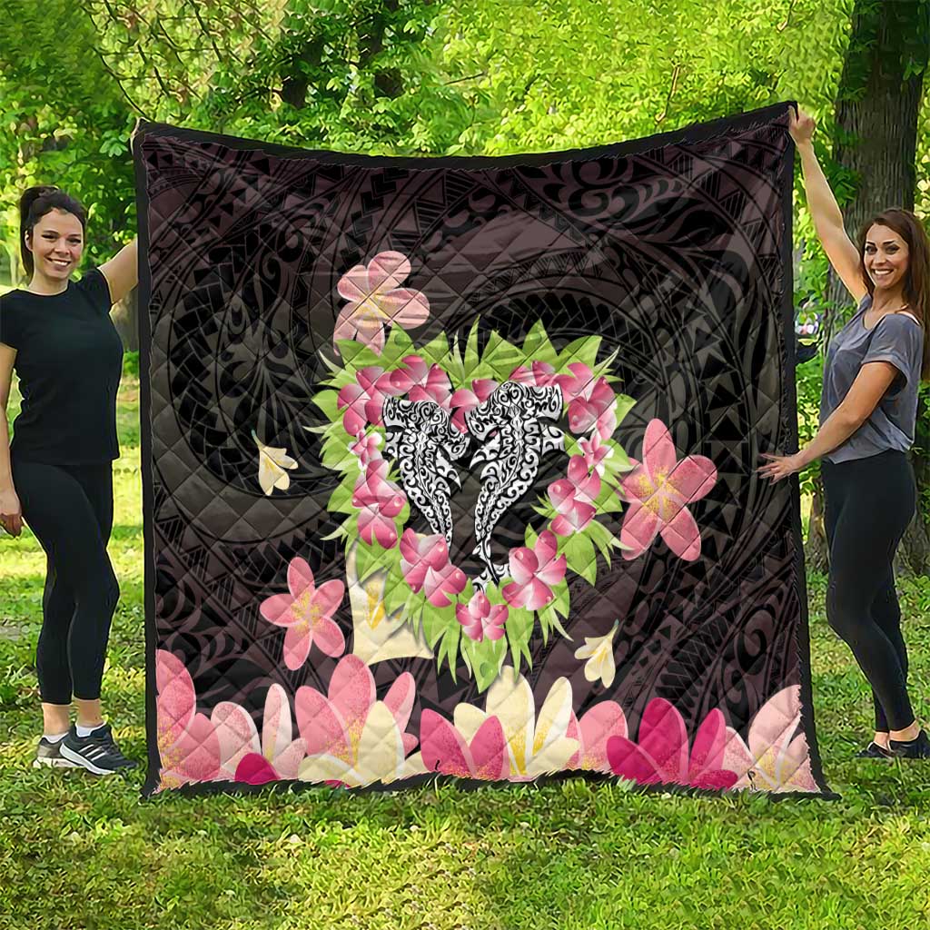 Polynesia Valentine's Day Quilt Hammerhead Shark Plumeria With Polynesian Pattern