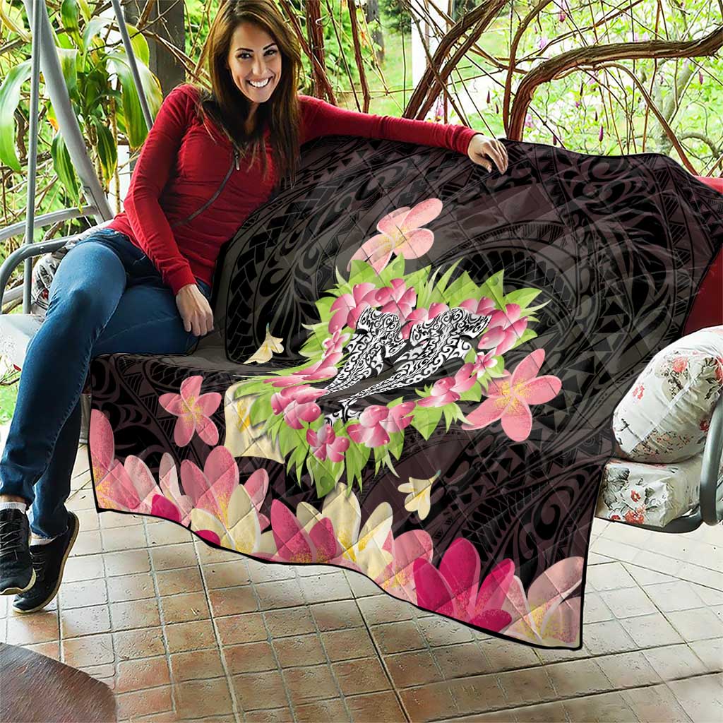 Polynesia Valentine's Day Quilt Hammerhead Shark Plumeria With Polynesian Pattern