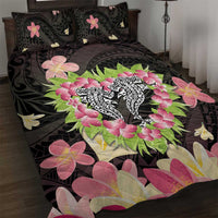 Polynesia Valentine's Day Quilt Bed Set Hammerhead Shark Plumeria With Polynesian Pattern LT14 Black - Polynesian Pride