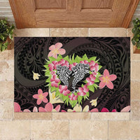 Polynesia Valentine's Day Rubber Doormat Hammerhead Shark Plumeria With Polynesian Pattern LT14 Black - Polynesian Pride