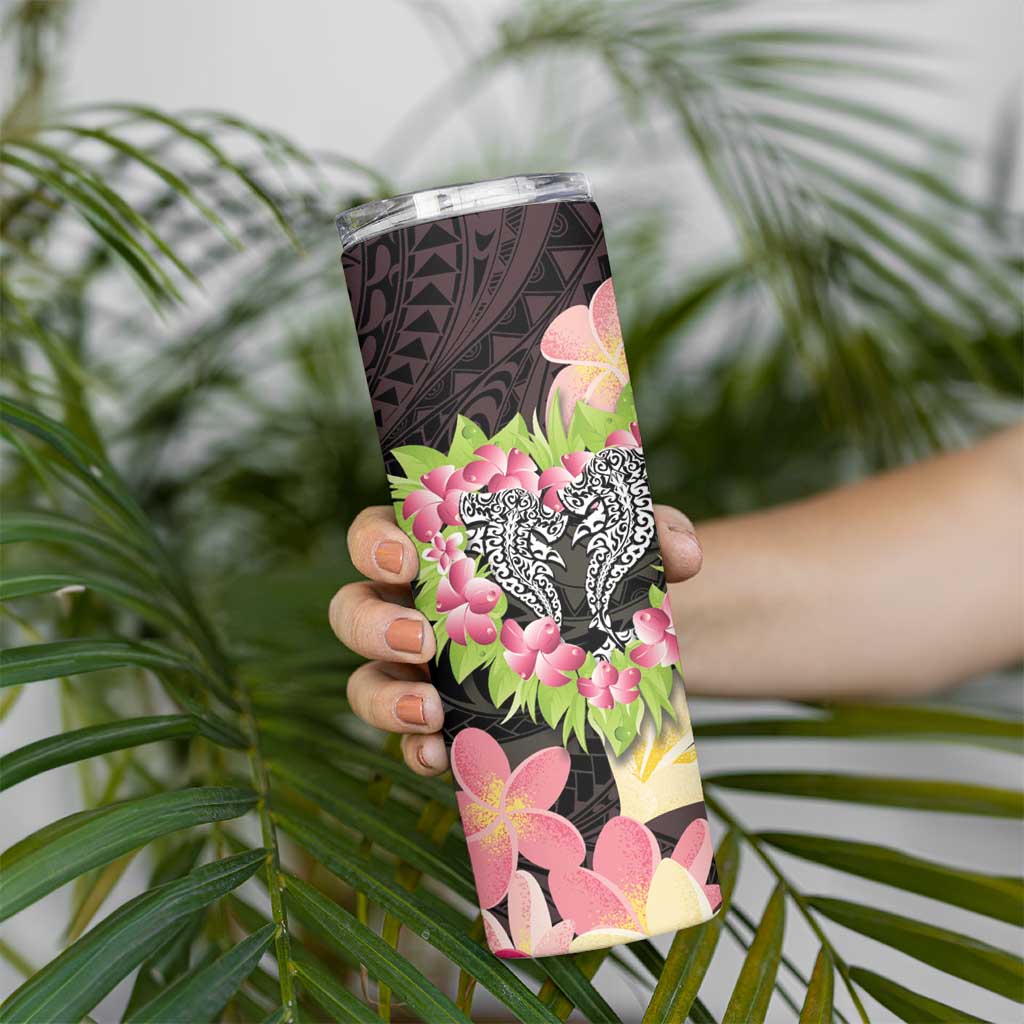 Polynesia Valentine's Day Skinny Tumbler Hammerhead Shark Plumeria With Polynesian Pattern