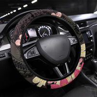 Polynesia Valentine's Day Steering Wheel Cover Hammerhead Shark Plumeria With Polynesian Pattern LT14 Universal Fit Black - Polynesian Pride