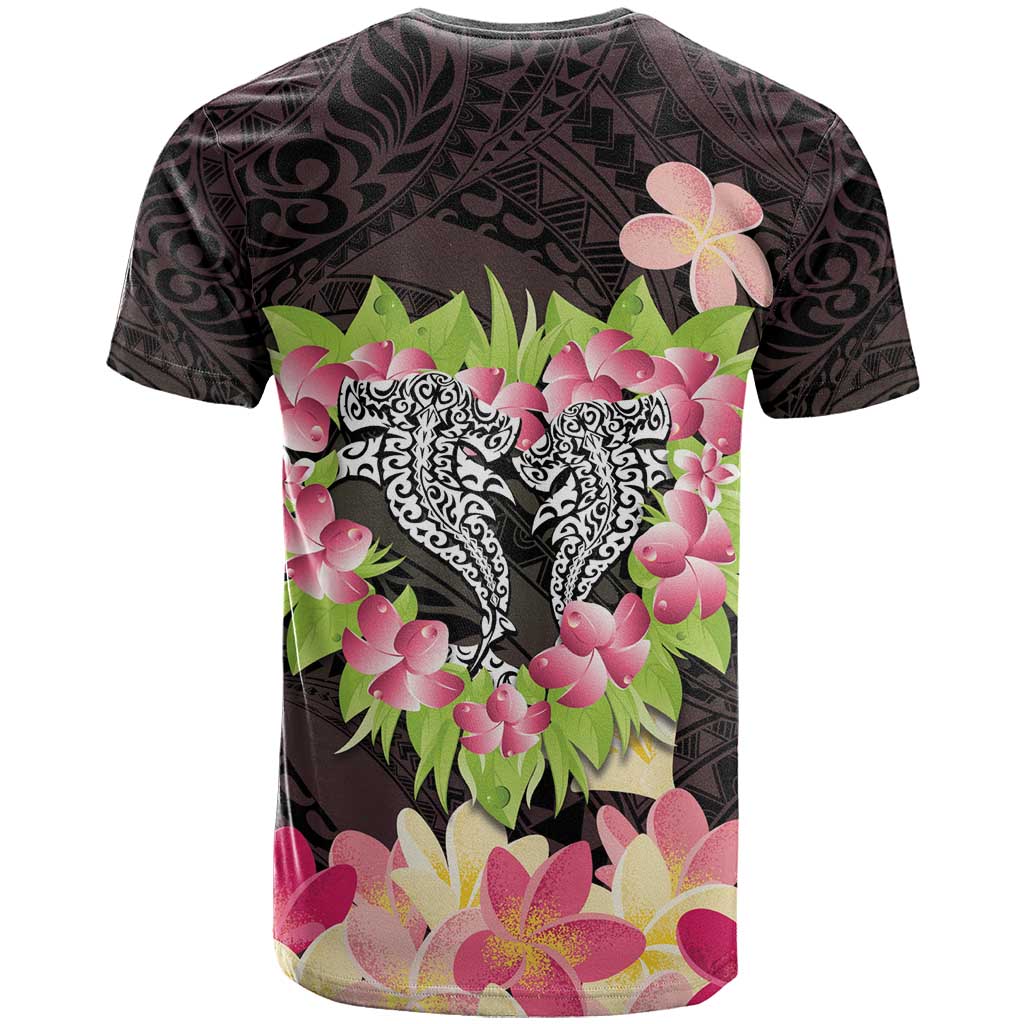 Polynesia Valentine's Day T Shirt Hammerhead Shark Plumeria With Polynesian Pattern