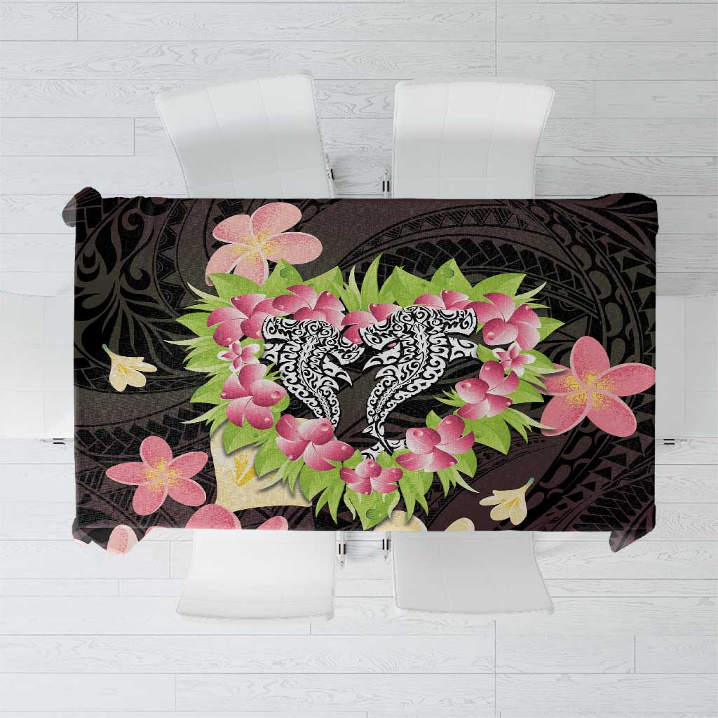 Polynesia Valentine's Day Tablecloth Hammerhead Shark Plumeria With Polynesian Pattern LT14 Black - Polynesian Pride