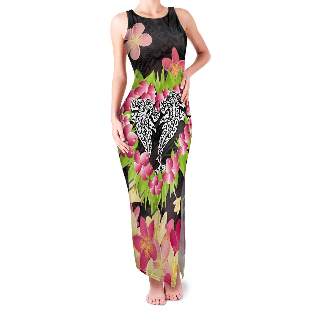 Polynesia Valentine's Day Tank Maxi Dress Hammerhead Shark Plumeria With Polynesian Pattern