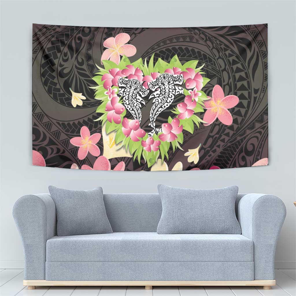 Polynesia Valentine's Day Tapestry Hammerhead Shark Plumeria With Polynesian Pattern
