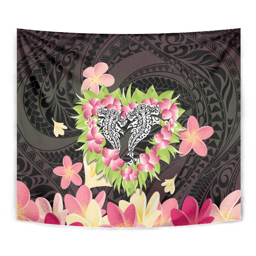Polynesia Valentine's Day Tapestry Hammerhead Shark Plumeria With Polynesian Pattern
