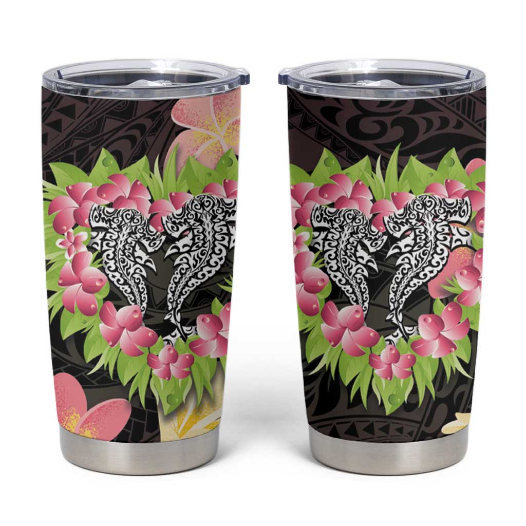 Polynesia Valentine's Day Tumbler Cup Hammerhead Shark Plumeria With Polynesian Pattern LT14 Black - Polynesian Pride