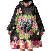 Polynesia Valentine's Day Wearable Blanket Hoodie Hammerhead Shark Plumeria With Polynesian Pattern LT14 - Polynesian Pride