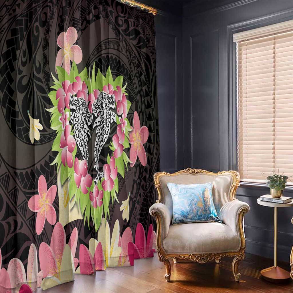 Polynesia Valentine's Day Window Curtain Hammerhead Shark Plumeria With Polynesian Pattern LT14 - Polynesian Pride