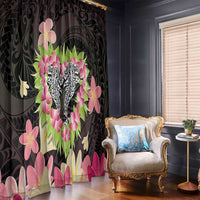 Polynesia Valentine's Day Window Curtain Hammerhead Shark Plumeria With Polynesian Pattern LT14 - Polynesian Pride