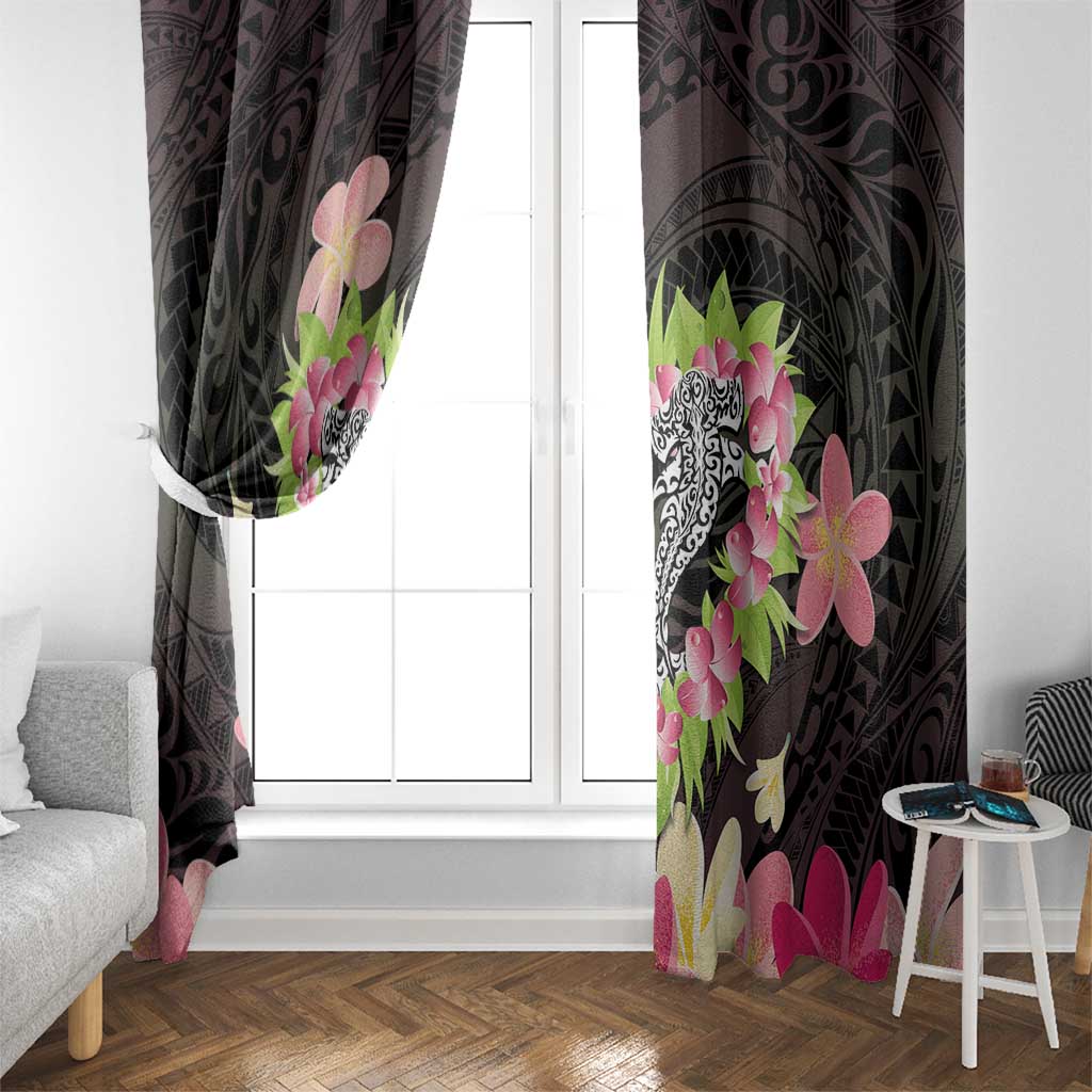 Polynesia Valentine's Day Window Curtain Hammerhead Shark Plumeria With Polynesian Pattern LT14 - Polynesian Pride