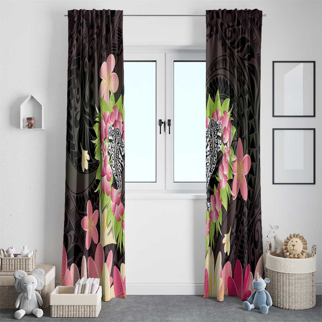 Polynesia Valentine's Day Window Curtain Hammerhead Shark Plumeria With Polynesian Pattern LT14 - Polynesian Pride