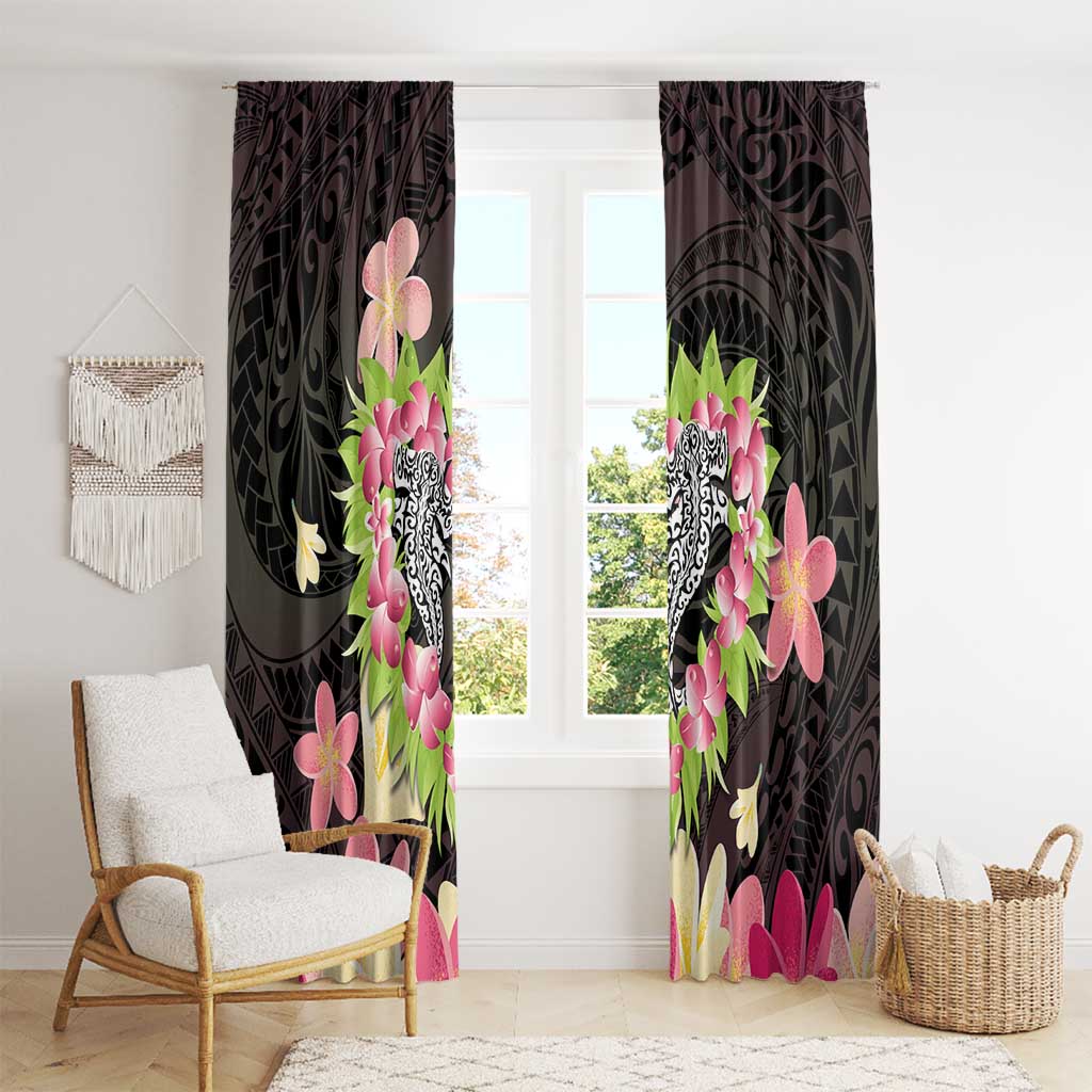 Polynesia Valentine's Day Window Curtain Hammerhead Shark Plumeria With Polynesian Pattern LT14 - Polynesian Pride