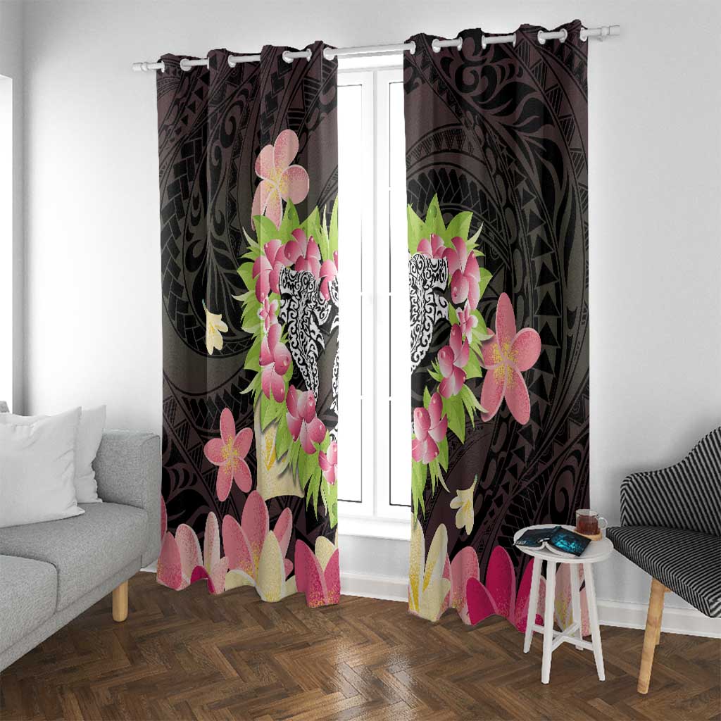 Polynesia Valentine's Day Window Curtain Hammerhead Shark Plumeria With Polynesian Pattern LT14 With Grommets Black - Polynesian Pride