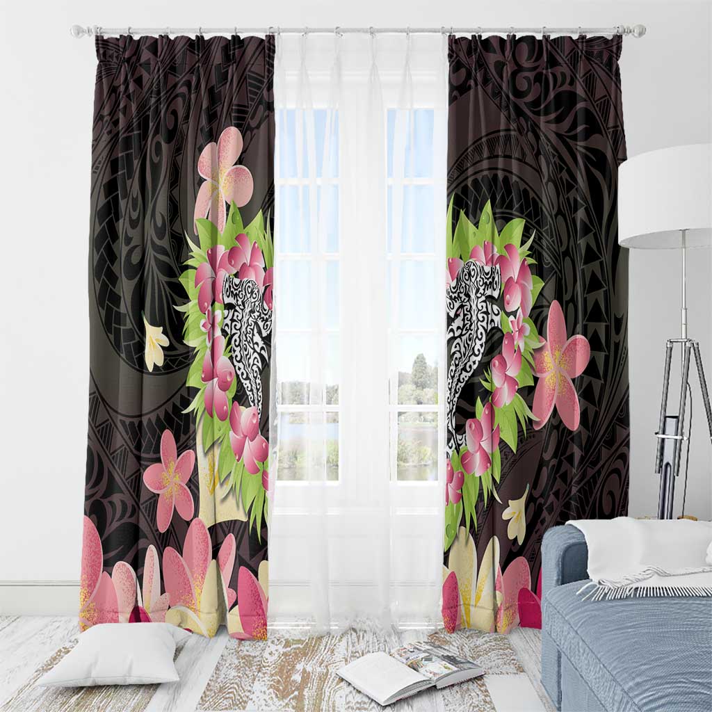 Polynesia Valentine's Day Window Curtain Hammerhead Shark Plumeria With Polynesian Pattern LT14 - Polynesian Pride