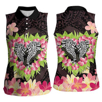 Polynesia Valentine's Day Women Sleeveless Polo Shirt Hammerhead Shark Plumeria With Polynesian Pattern