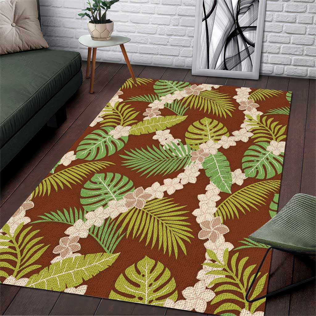 Brown Hawaii Plumeria Lei With Tropical Leaves Area Rug