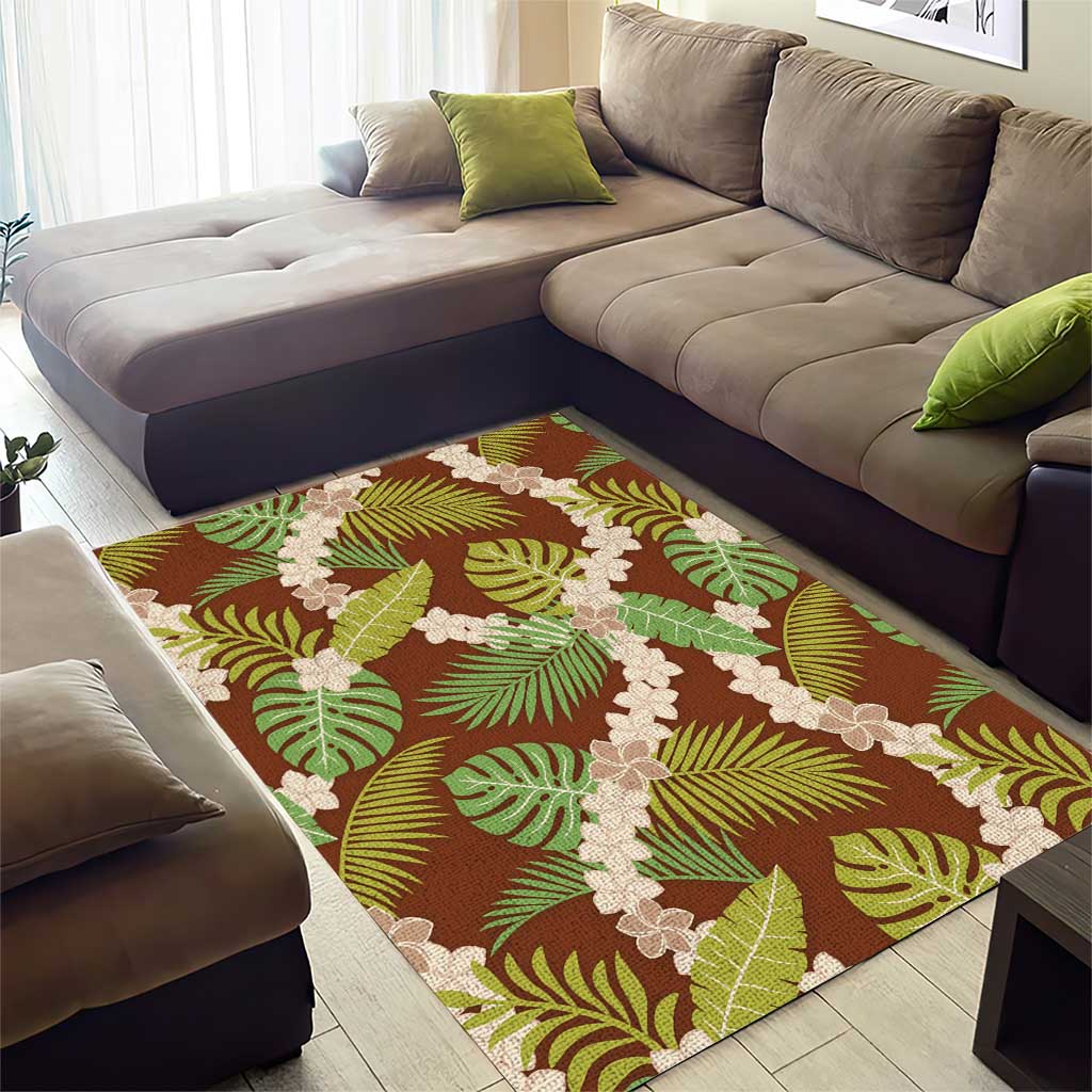 Brown Hawaii Plumeria Lei With Tropical Leaves Area Rug