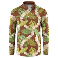 Brown Hawaii Plumeria Lei With Tropical Leaves Button Sweatshirt LT14 Brown - Polynesian Pride