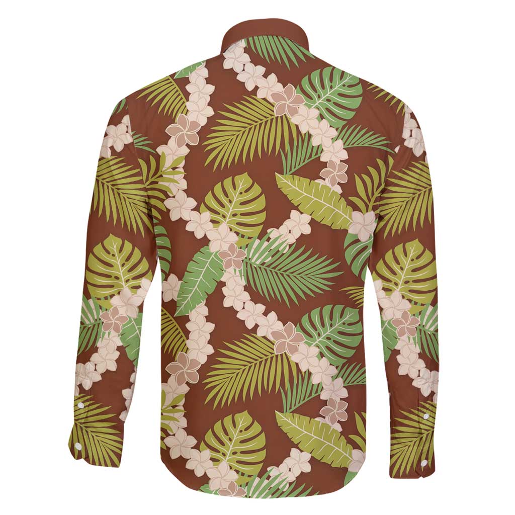Brown Hawaii Plumeria Lei With Tropical Leaves Family Matching Long Sleeve Bodycon Dress and Hawaiian Shirt