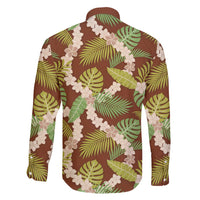 Brown Hawaii Plumeria Lei With Tropical Leaves Family Matching Long Sleeve Bodycon Dress and Hawaiian Shirt