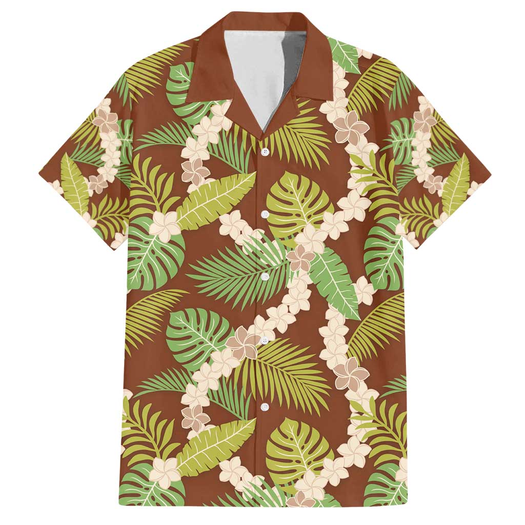 Brown Hawaii Plumeria Lei With Tropical Leaves Family Matching Puletasi and Hawaiian Shirt