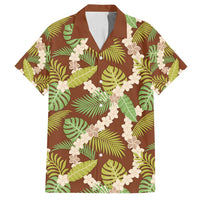 Brown Hawaii Plumeria Lei With Tropical Leaves Family Matching Puletasi and Hawaiian Shirt