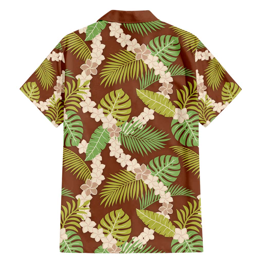 Brown Hawaii Plumeria Lei With Tropical Leaves Family Matching Puletasi and Hawaiian Shirt