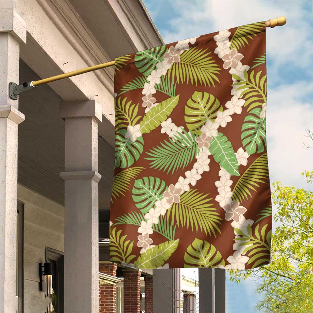 Brown Hawaii Plumeria Lei With Tropical Leaves Garden Flag LT14 House Flag Brown - Polynesian Pride