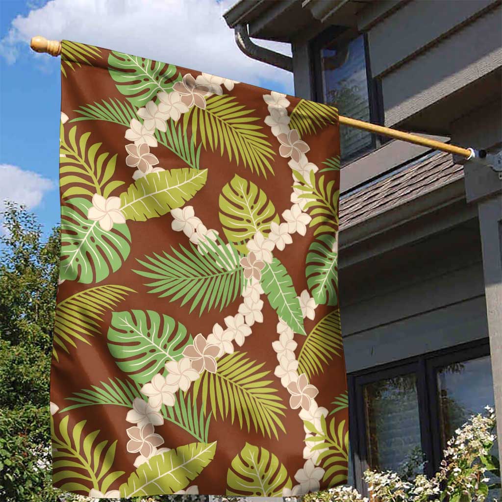 Brown Hawaii Plumeria Lei With Tropical Leaves Garden Flag LT14 - Polynesian Pride