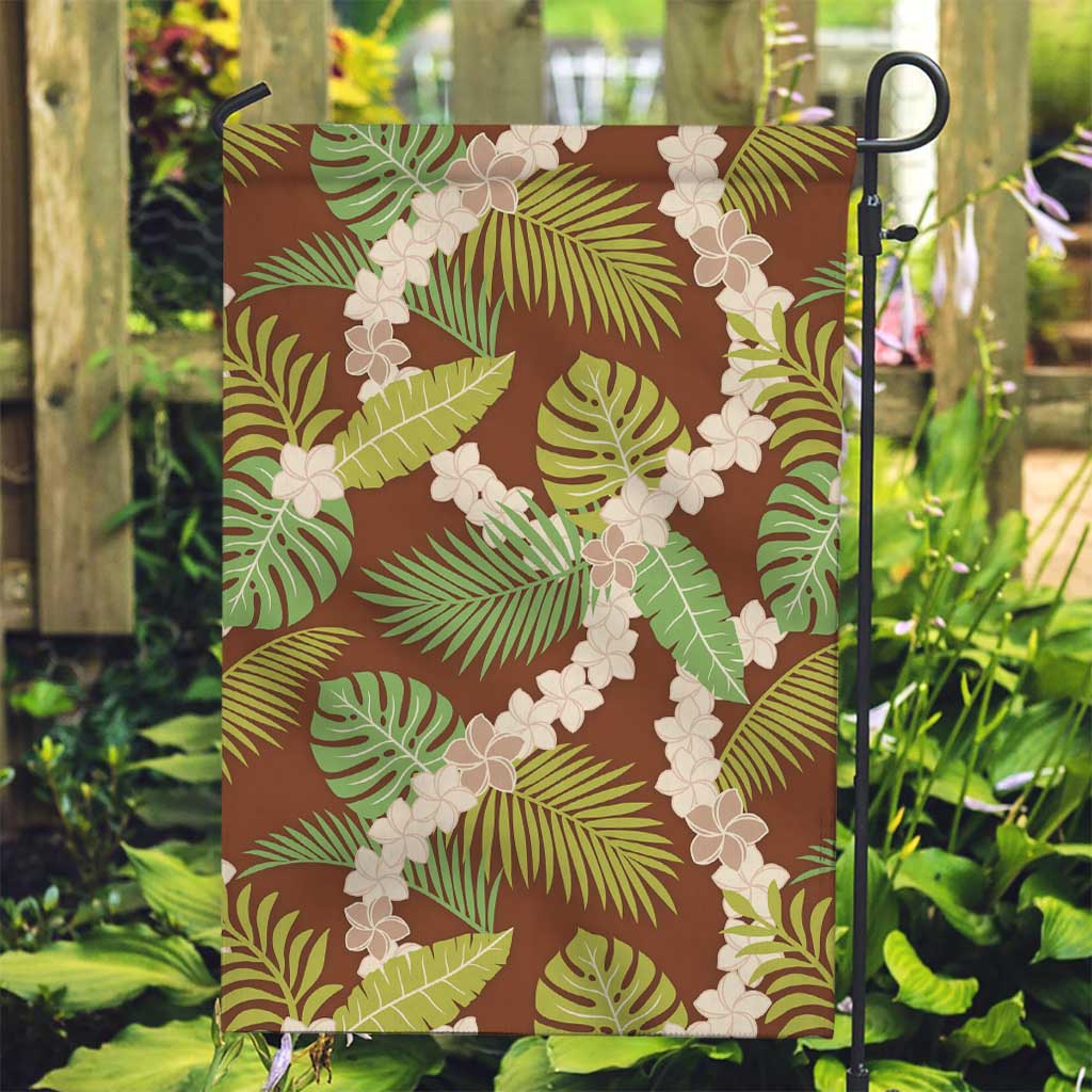 Brown Hawaii Plumeria Lei With Tropical Leaves Garden Flag LT14 Garden Flag Brown - Polynesian Pride